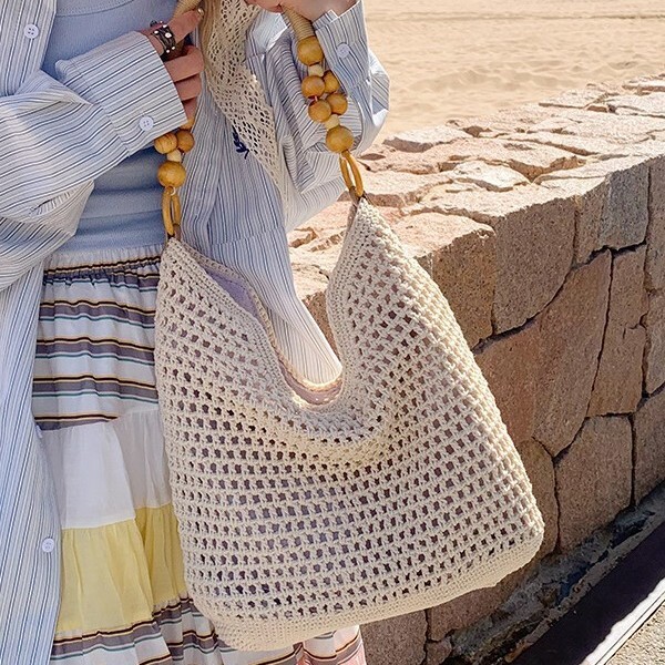 2025 New Straw Bag for Women, Beach Vacation Shoulder Mori Style Handmade Woven Bag, Large Capacity