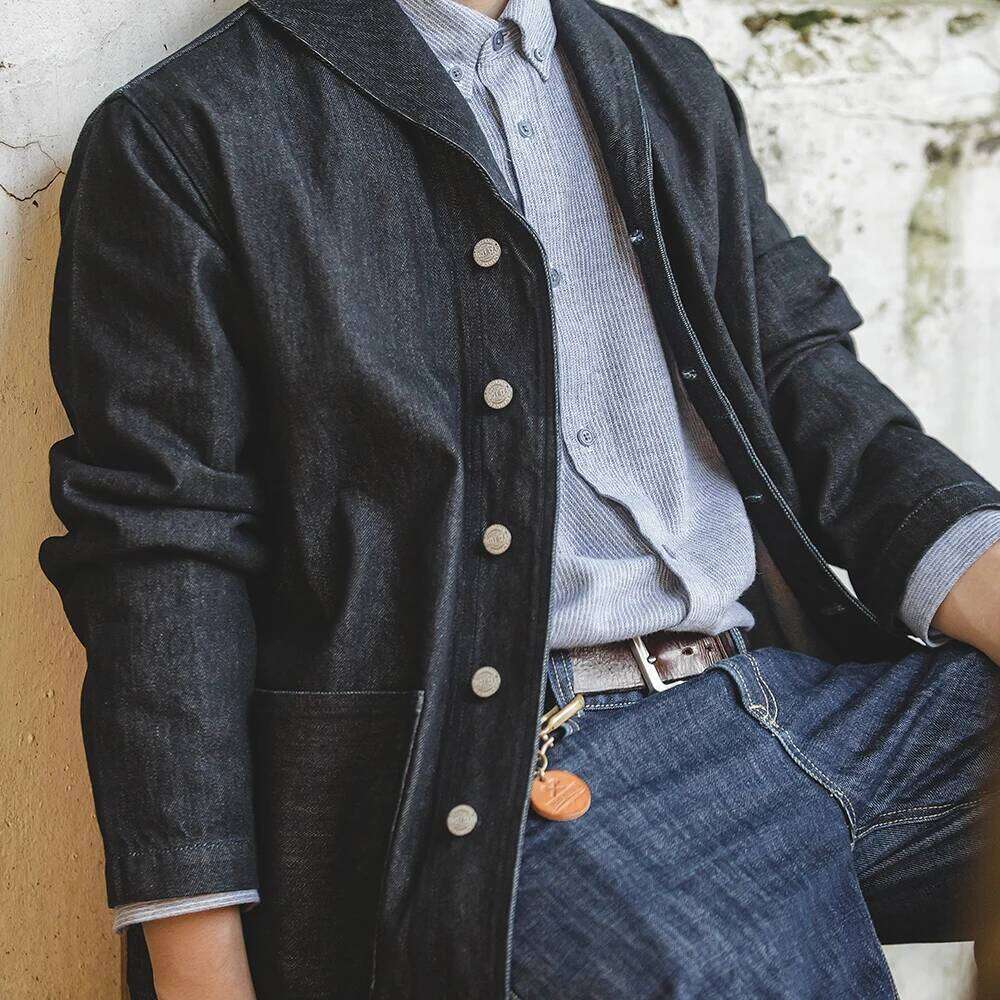 Maden Washed Jackets for Men Vintage Workwear Suit Coats Cotton Solid Cattle Hunting Denim Lapel Jacket Man Clothing