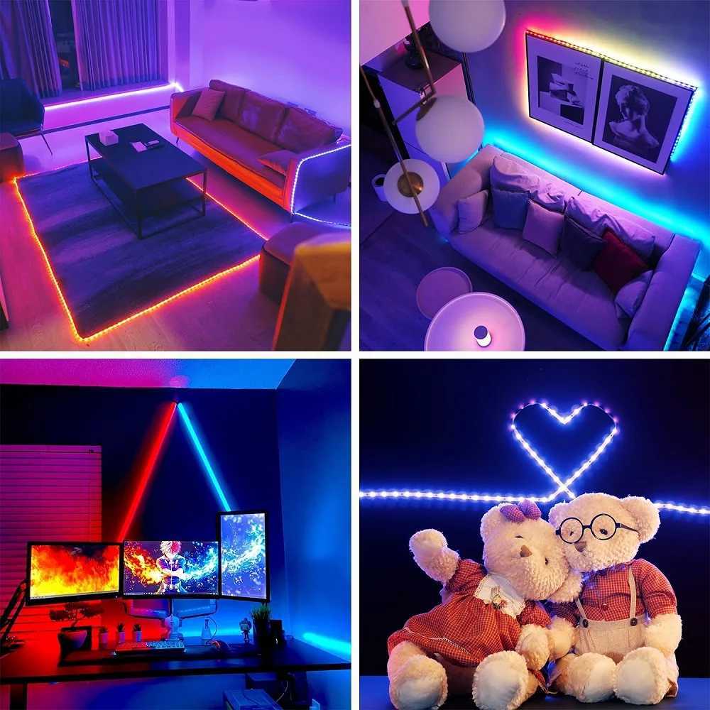 5050 16/LED Strip Lights Bluetooth App IR Control RGB USB Parlak En iyi Yatak Odas TV Duvar ve Oturma Odas Dekorasyon Partisi iin W250526