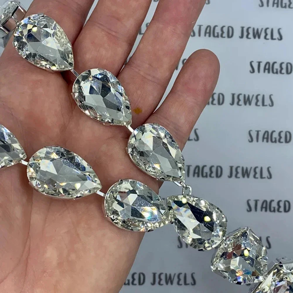 Shine Rhinestones Oversized Crystal Pendant Necklace for Women Big Square Statement Necklaces Accessories 250519