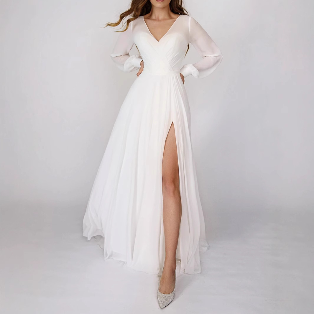 QQH Spring/Summer Womens Long Skirt Sexy Long Sleeve Chiffon Mesh Pendant Dress