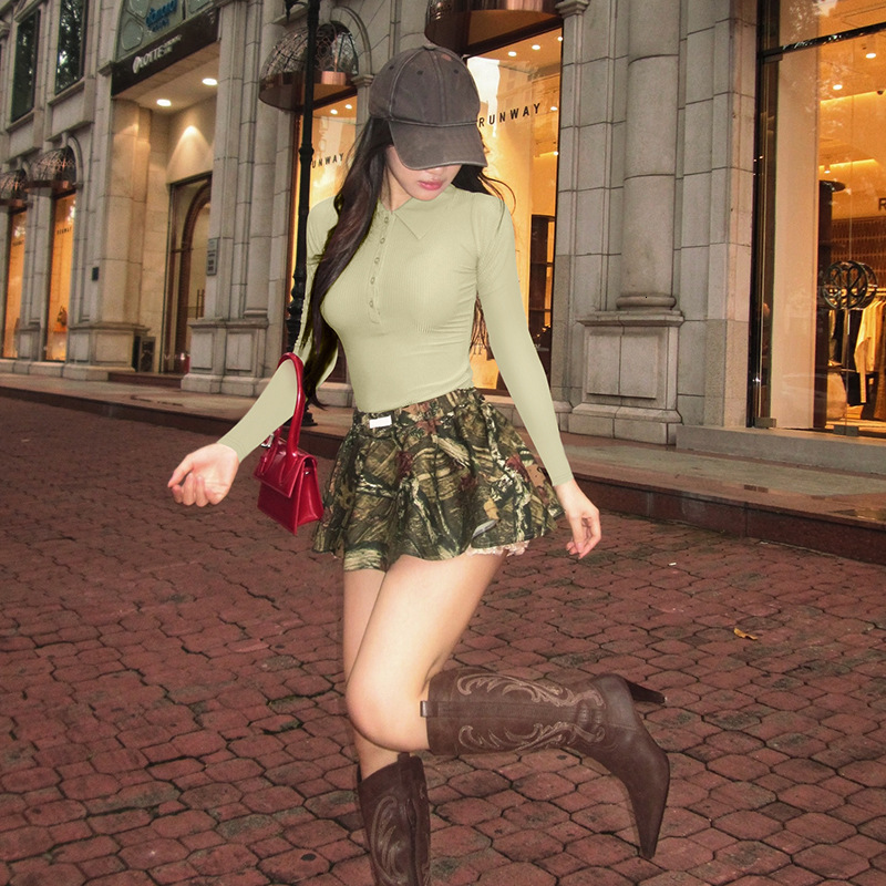 Designer Women's Long Sleeved 2025 New Style Spicy Girl Polo Collar Long Sleeved Top Slim Fit Shirt Women's Casual Long Shirt