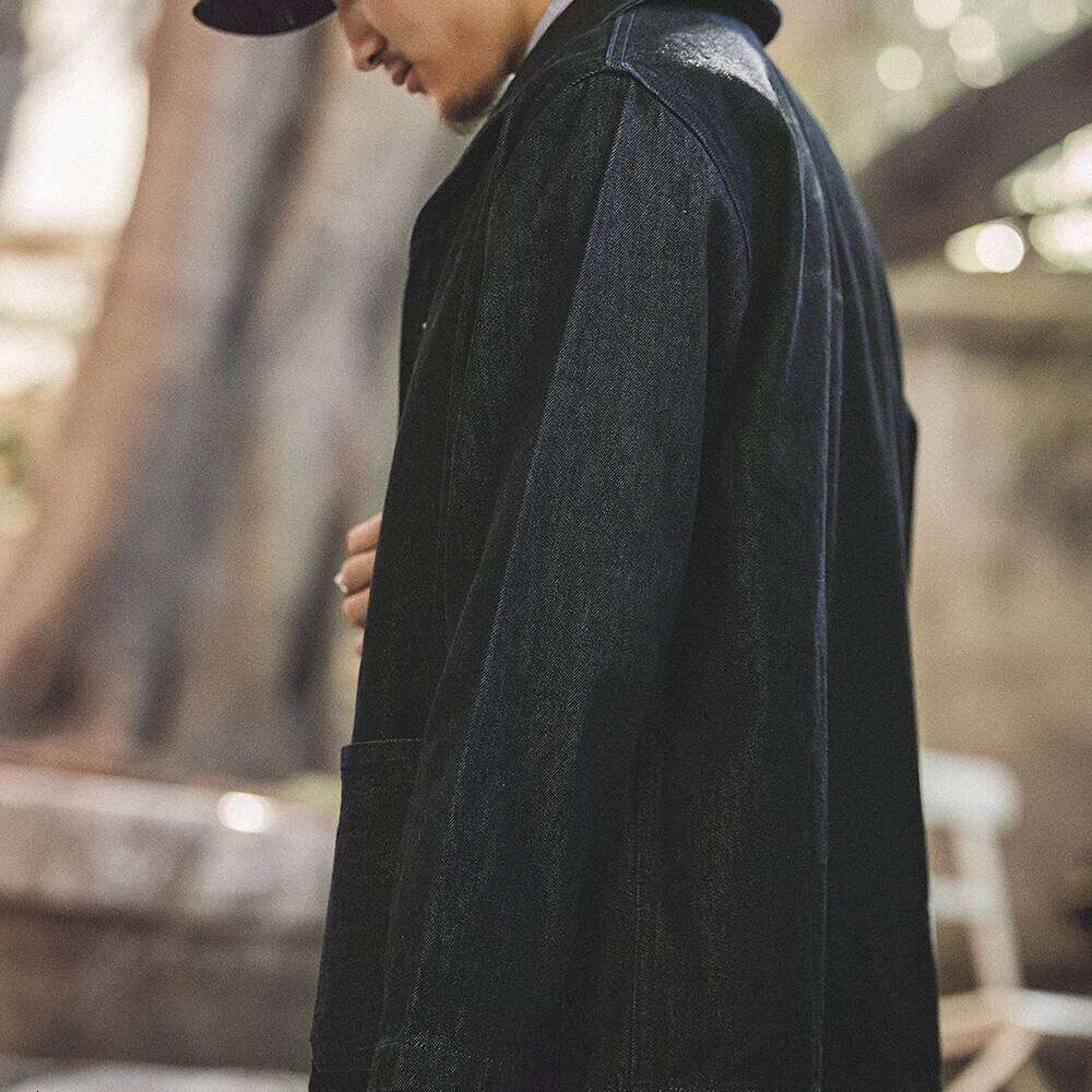 Maden Washed Jackets for Men Vintage Workwear Suit Coats Cotton Solid Cattle Hunting Denim Lapel Jacket Man Clothing