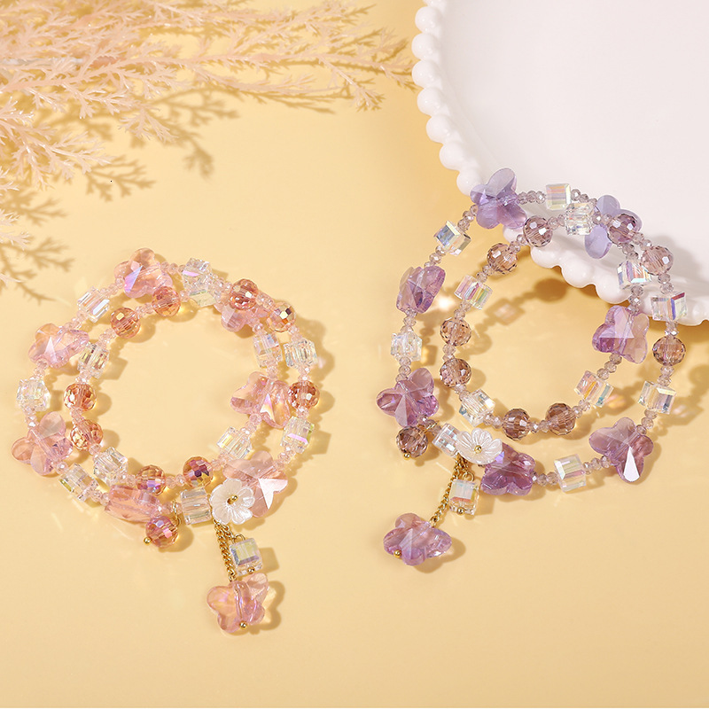 Japanese Korean fashion crystal double circle with sweet temperament, simple and trendy girl's bracelet, student best friend's bracelet