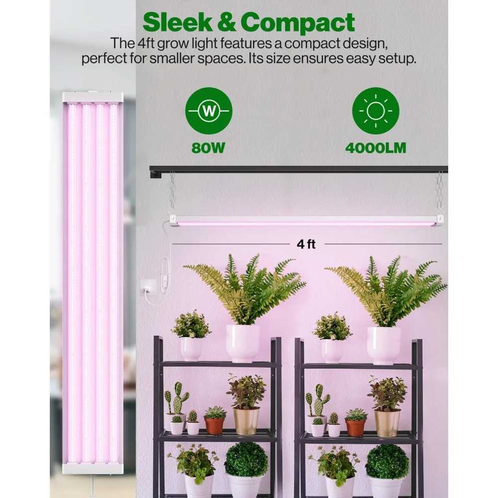 4ft LED Grow Lights Full Spectrum for Indoor Plants 80W Integrated Suspended Fixture Plug-in Linkable for Indoor GreenhouseXJ250526