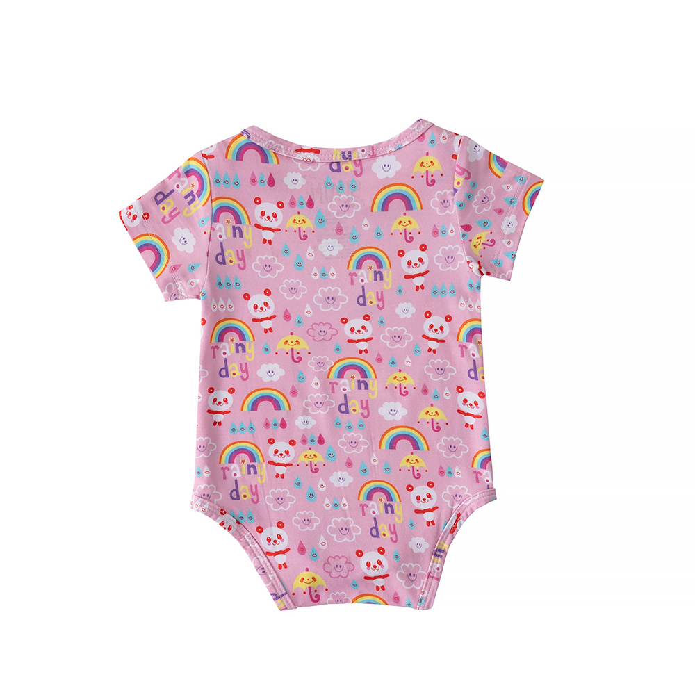 Hot Sale Rainbow Print Baby Girl Button Bodysuit Modal Baby Bodysuit Short Sleeve Newborn Clothing