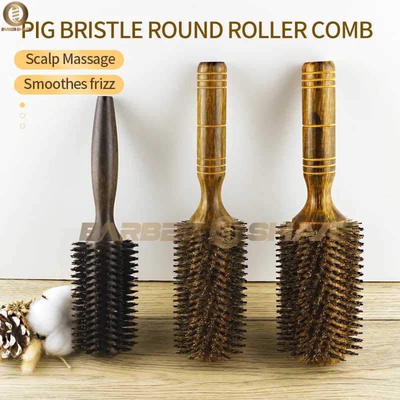 Professional Boar Bristle Round Hair Brush for Women and Men Hair Styling Comb Salon Hairdressing Hairdresser Wood Round Brush R250526