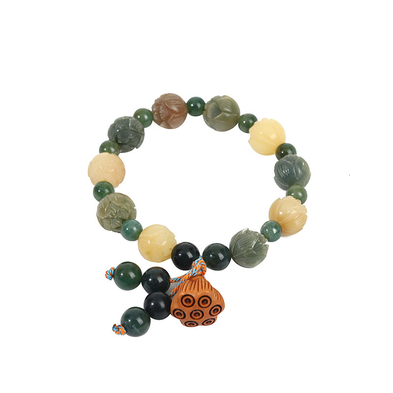 God of Wealth Temple Lotus Root Hand String White Jade Bodhi Female Style Safe Girlfriend Cultural Play Duo Bao Money Flower Bracelet