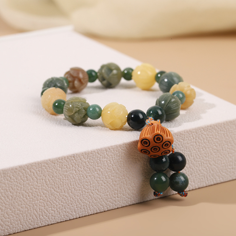God of Wealth Temple Lotus Root Hand String White Jade Bodhi Female Style Safe Girlfriend Cultural Play Duo Bao Money Flower Bracelet