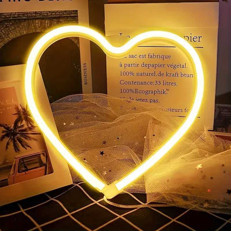 Pink Heart LED Neon Sign USB/Battery Powered LED Light for Bedroom Room Decoration Gift Night Light Decoration Party Holiday W250526