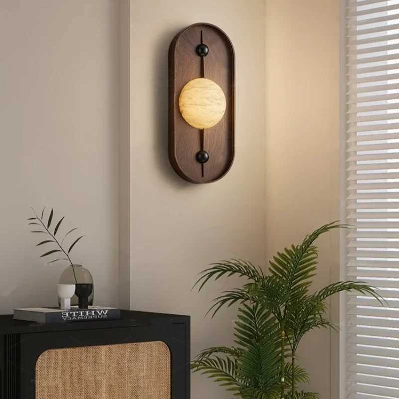 Natural Wooden Wall Lamp Stone Material Home Art Retro Lights for Bedroom Living Room Corridor Aside Wall Sconce Light FixturesXJ250526