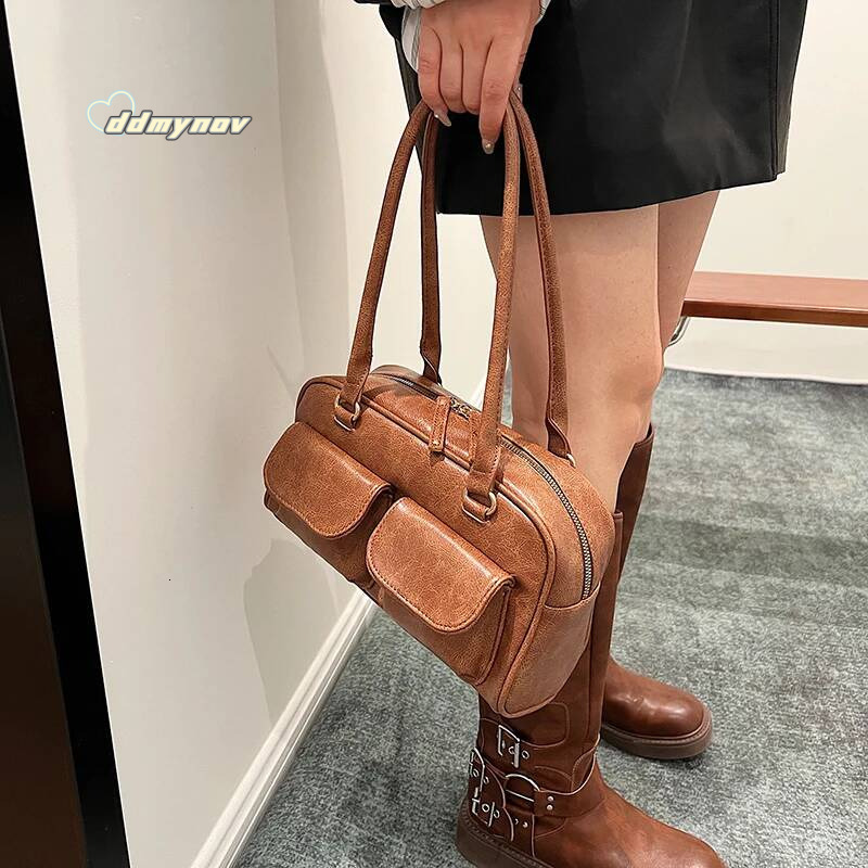 Commuter Shoulder Bags For Women Retro Multi Pockets Big Capacity Underarm Boston Pillow Bag 2024 Designer Handbags ddmynov