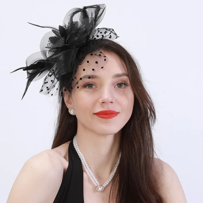 Women Mesh Flower Fascinator Hat Wedding Party Feather Floral Mesh Veil Headband Ladies Cocktail Tea Party Hair Accessories 250520
