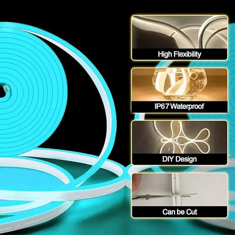 Tuya Smart Life WiFi LED Neon Light Strip 30M 24V Light Strip RGB Neon Sign Tape Work With Alexa TV Home Outdoor Decor Lighting W250526