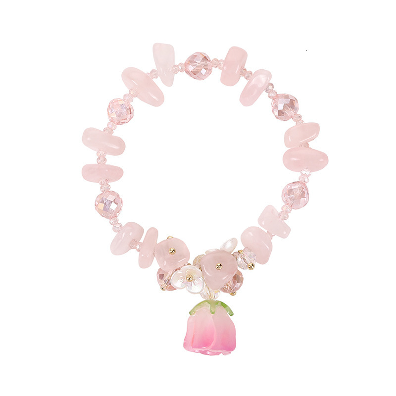pink irregular stone crystal for girls, lotus seed pendant board, flower copper plated bracelet