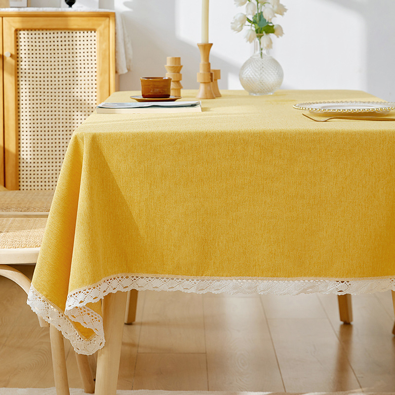 B371 tablecloth waterproof and oil-proof wash-free Nordic solid color imitation cotton and linen fabric rectangular light luxury high-end dining table
