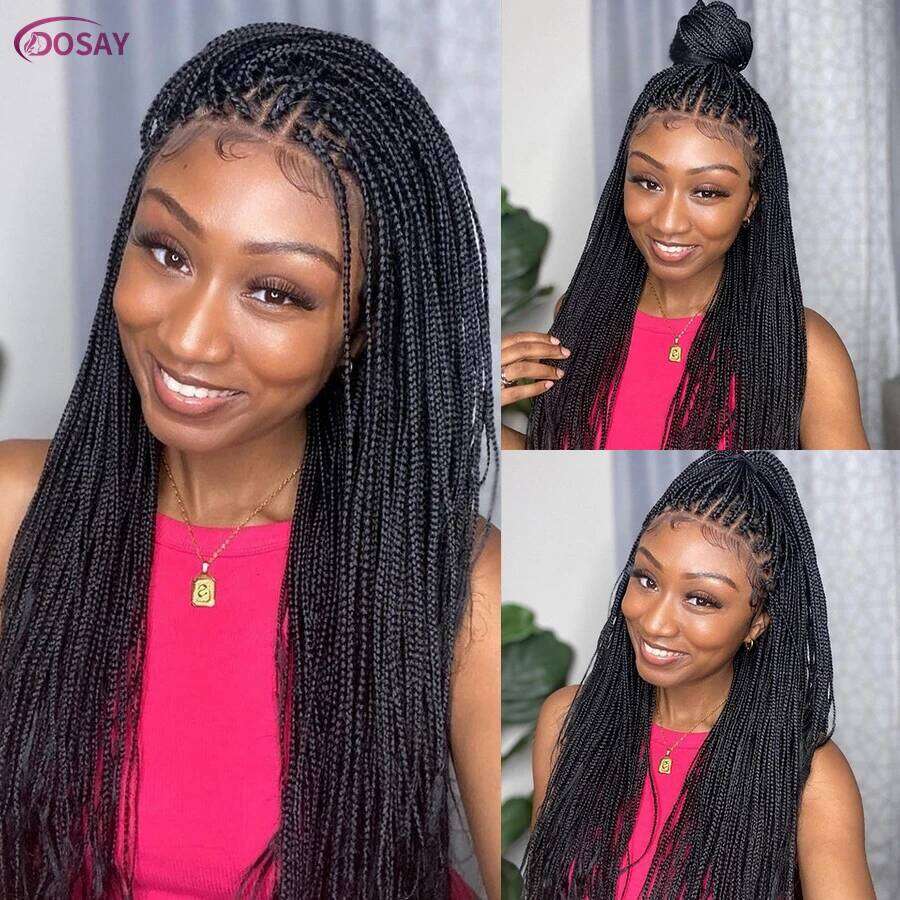 36Inch Synthetic Long Box Braided Full Lace Straight Braiding Bury Knotless Cornrow Braid Wig With Baby Hair