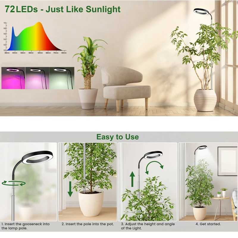 LED Grow Light for Indoor Plants Red Blue Full Spectrum Plant Light 360 Gooseneck Height Adjustable Grow Lamp with 3 Light ModesXJ250526