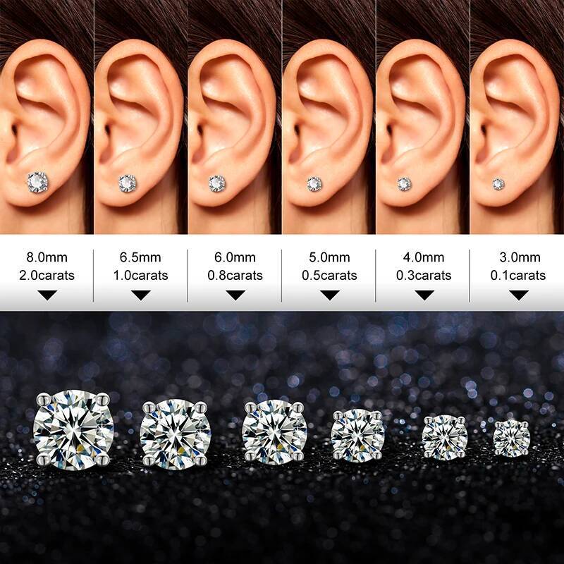 0.1-2 Carat D VVS Solitaire Moissanite Stud Earrings For Women Men Solid Sterling Sier Sparkling Wedding Birthday Jewelry