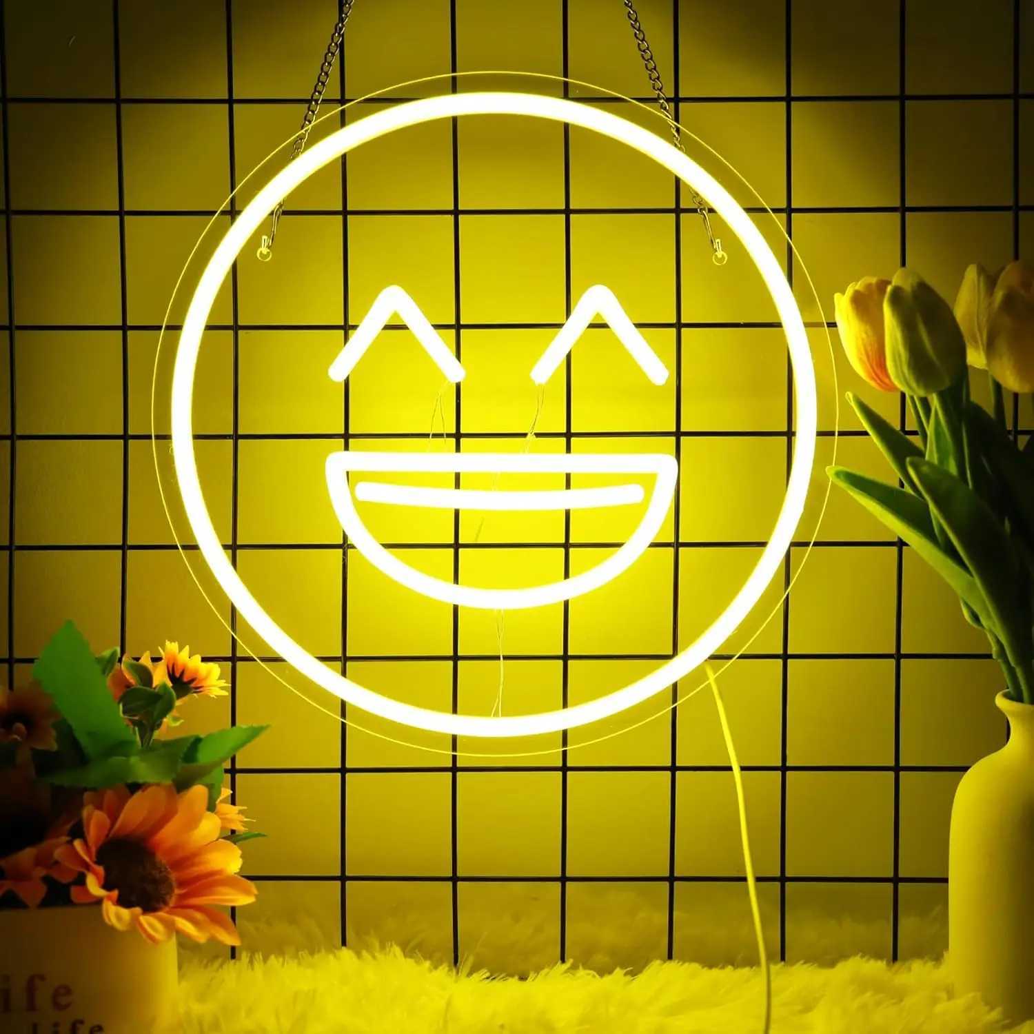 Smiley Face Neon Sign Smile Face LED Light Up Sign for Home Kids Room Office Wedding Birthday Party Decor for Christmas Gift W250526