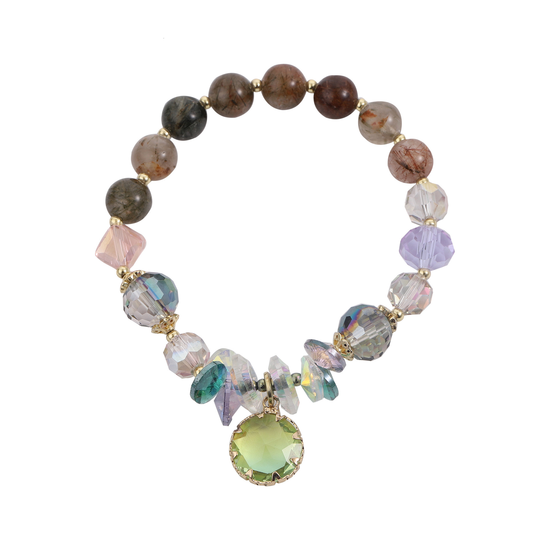 elastic adjustable women's cool style electroplated colorful crystal tourmaline pendant decorative temperament bracelet