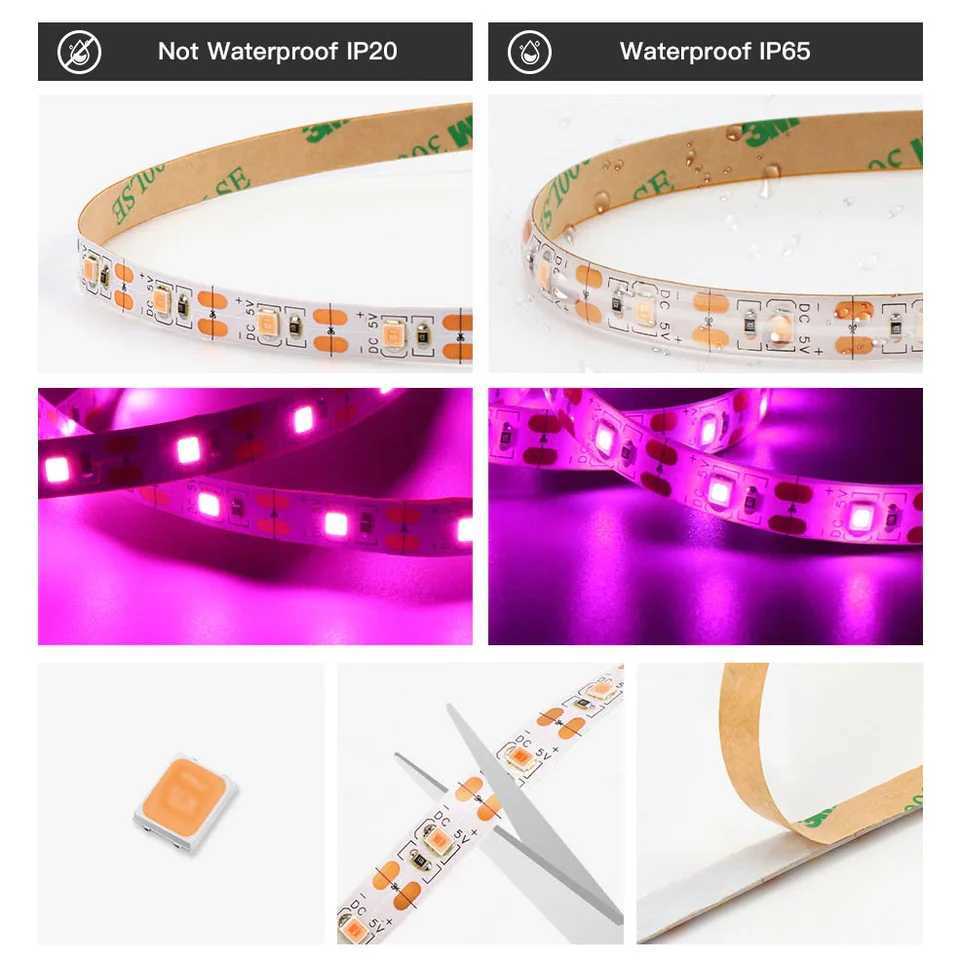 5V USB LED Plant Grow Light Full Spectrum Phyto Lamp 1m 2m 3m Strip for Seeds Flowers Greenhouse Tent Hydroponic Plants LightingXJ250526