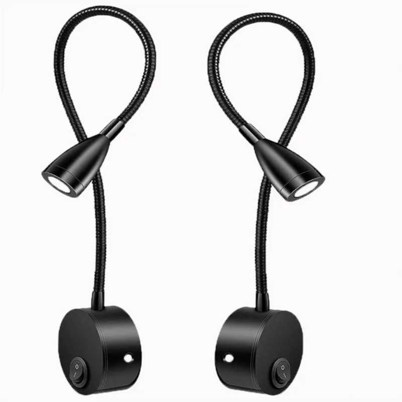3W LED Reading Light Gooseneck For Bed Headboard Bedroom Bedside Switch With Plug Night Lamp Work Study Wall Mounted Wall LampXJ250526