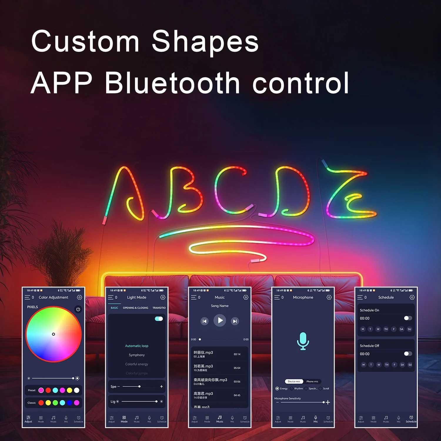 5V USB Neon LED Strip Lights RGBIC Gaming Ambient Lighting IP67 Waterproof Neon Lamp Tape With Bluetooth For Home Party Decor W250526