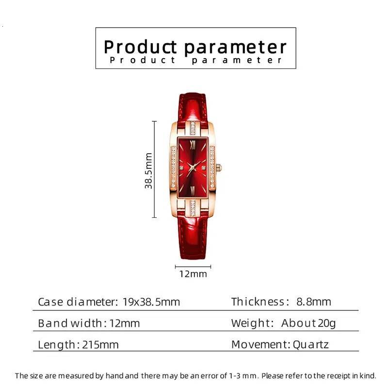 6PCS Set Fashion Women Rectangle Watches Ladies Dress Red Leather Quartz Womens Necklace Earrings Bracelet Wrist Watch