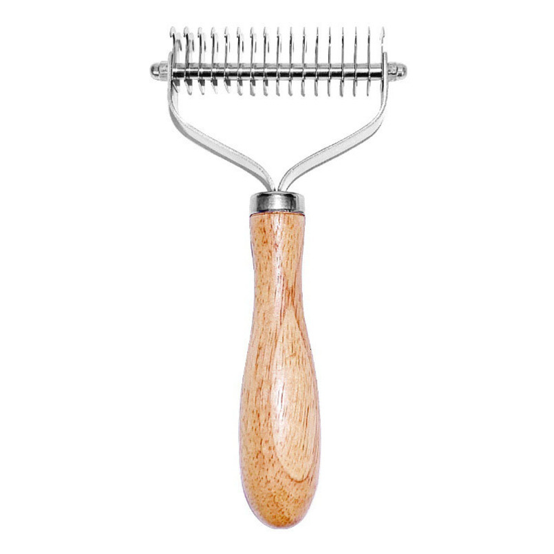 Pet Supplies Dog Grooming Cat Brush Wooden Handle Knot Double-Sided Stainless Steel Dogs Deshedding Rakes Comb Tool