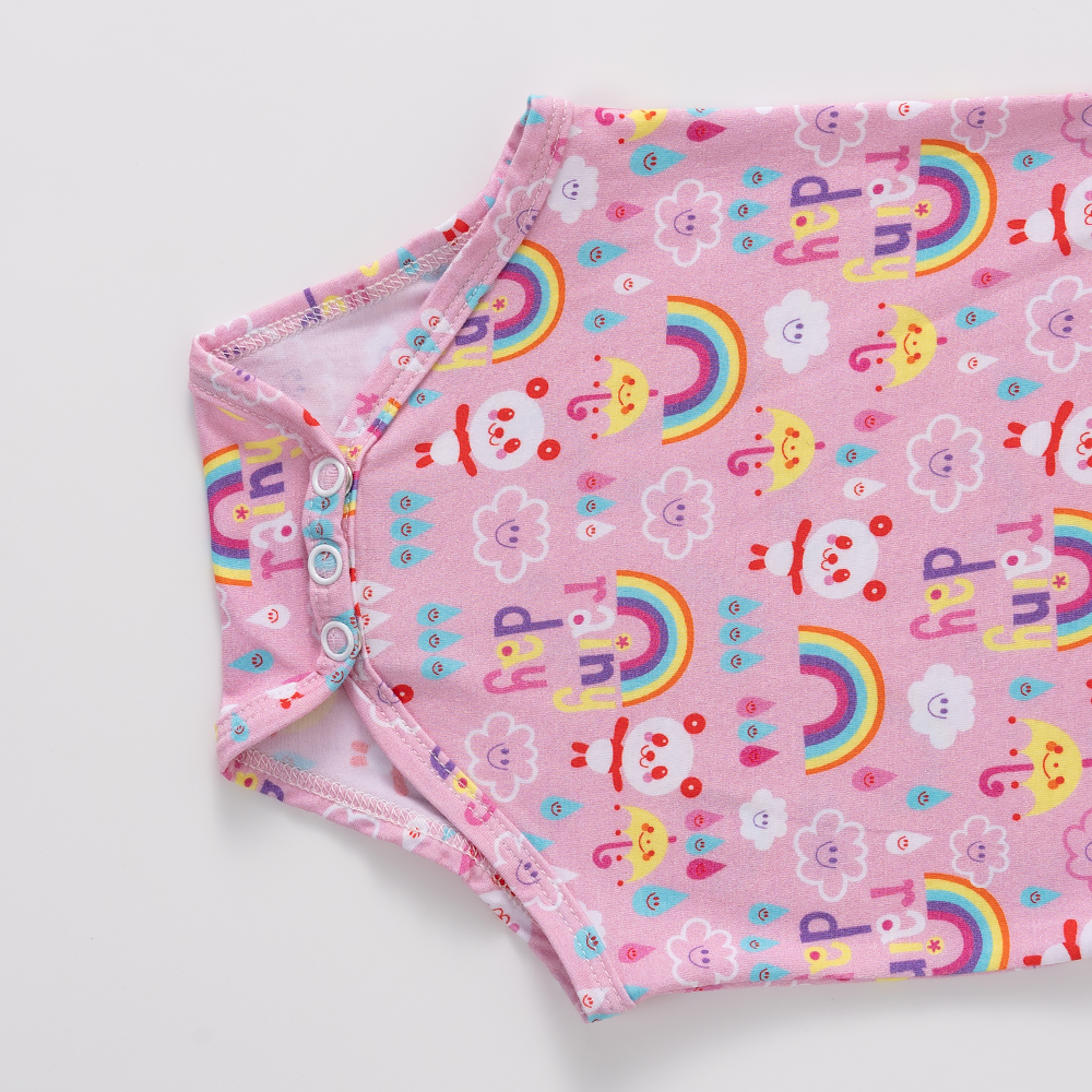Hot Sale Rainbow Print Baby Girl Button Bodysuit Modal Baby Bodysuit Short Sleeve Newborn Clothing