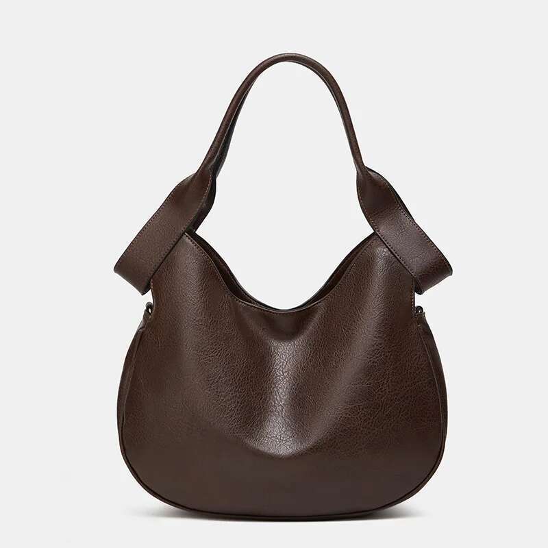 Women s New One Shoulder Large Capacity Commuting Bucket Handbag Lazy Underarm Oil Leather Tote Bag bag