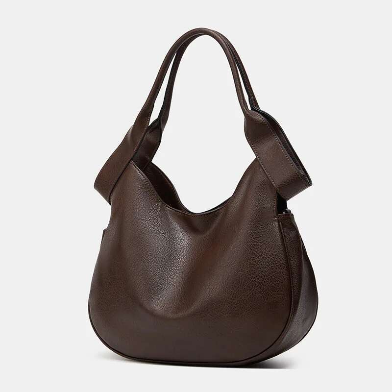 Women s New One Shoulder Large Capacity Commuting Bucket Handbag Lazy Underarm Oil Leather Tote Bag bag