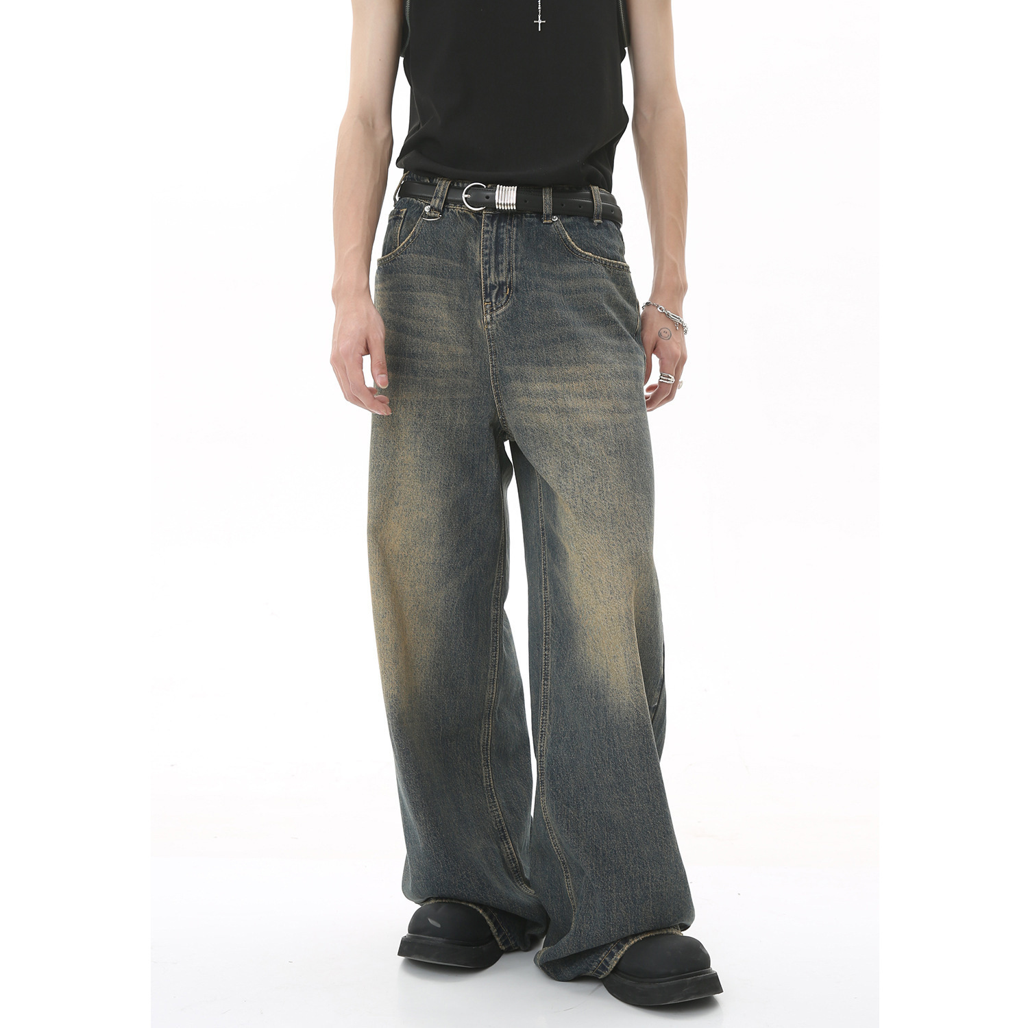 2025 New Mens and Womens Same Style Four Seasons New Product Vintage Loose Wide Leg Floor Dragging Jeans 241113