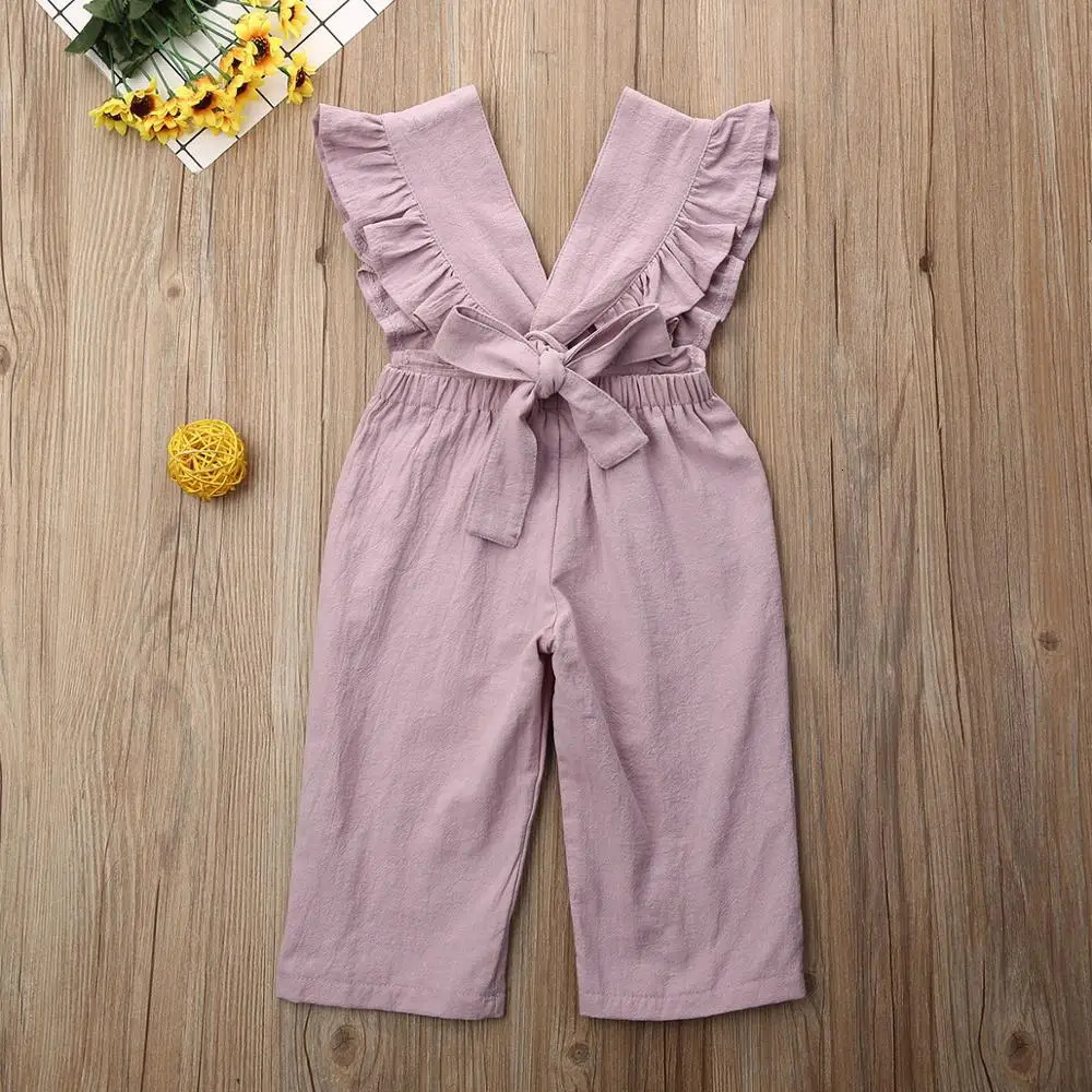 1-6Y Kids Girls Suspender Pants Overalls Baby Summer Clothing Ruffle Sleeveless V Neck Romper Jumpsuit Casual Children Outfits 250522