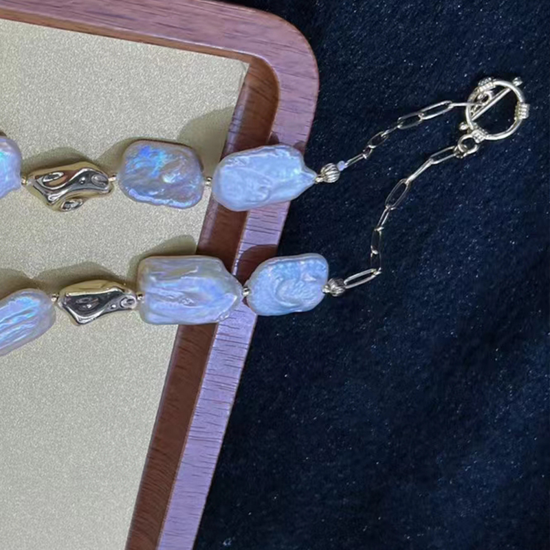 Classical Style Loose-Baroque Squared Pearls Necklace Made from High-Quality Natural Freshwater