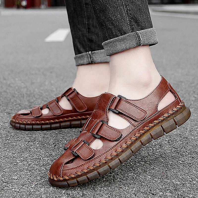 Summer Leather Men Sandals Fashion Breathable Casual Shoes Soft Bottom Outdoor Beach Roman Slippers Big Size 47 250523BJ - view 3
