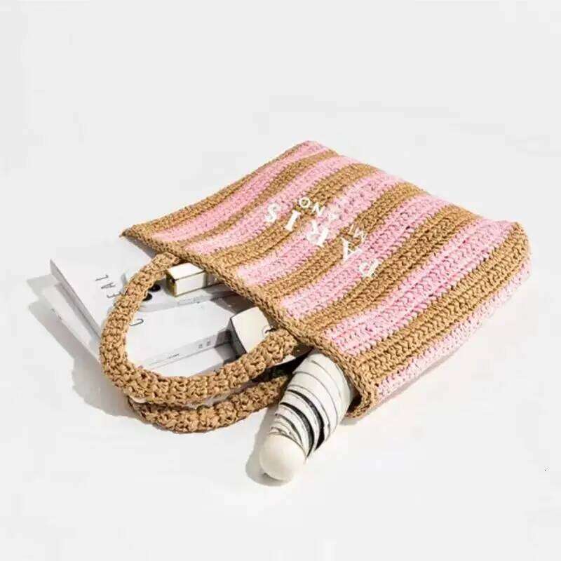 Women's Summer Beach Straw Style Tote Bag Handwoven Large Capacity Designer Travel Handbags Casual Portable Shoulder Bags