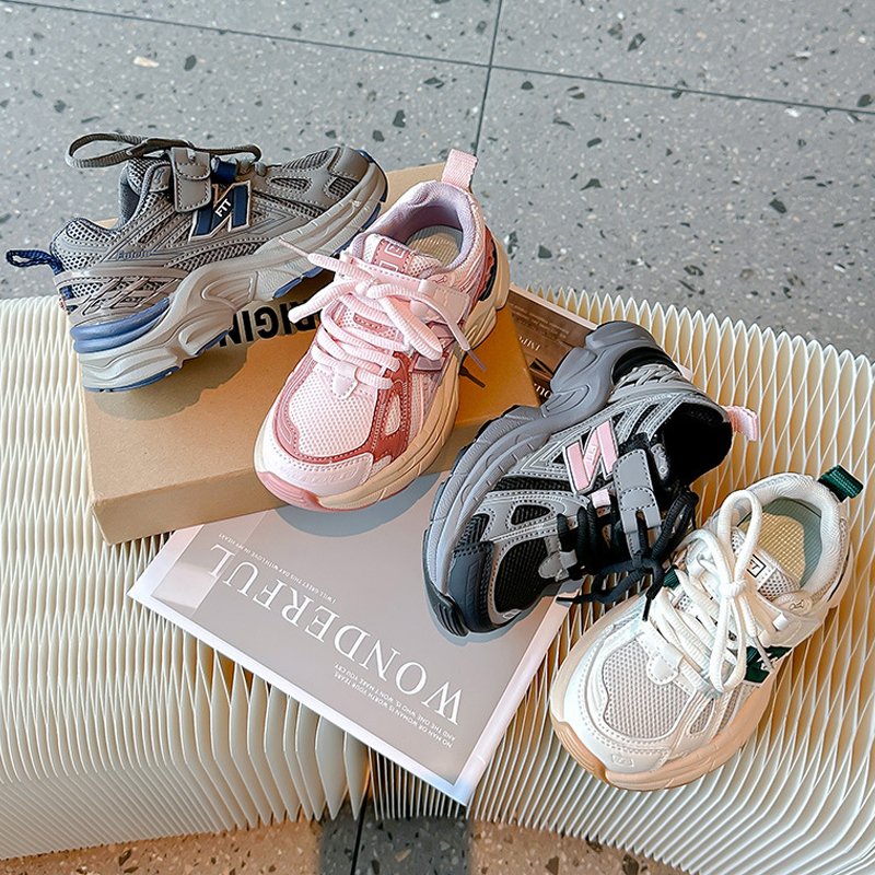 Kids Designer Shoes New Boys Chunky Sneakers Lovely Pink Dad Shoes Trendy Children Casual Shoes Black Gray Girls Sneakers Size 26-36 K0772
