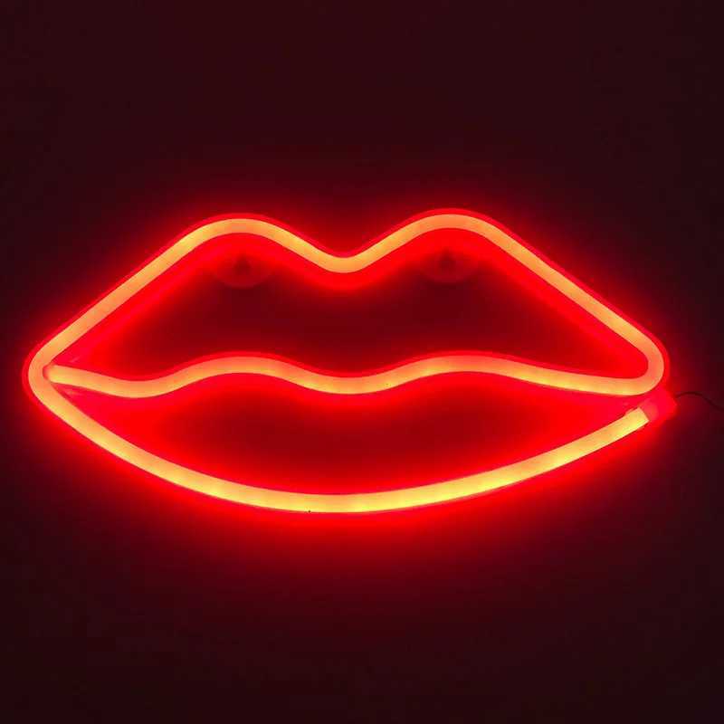 Lip LED Neon Sign USB/Battery Powered LED Light for Bedroom Room Decoration Gift Night Light Decoration Party Wedding Holiday W250526