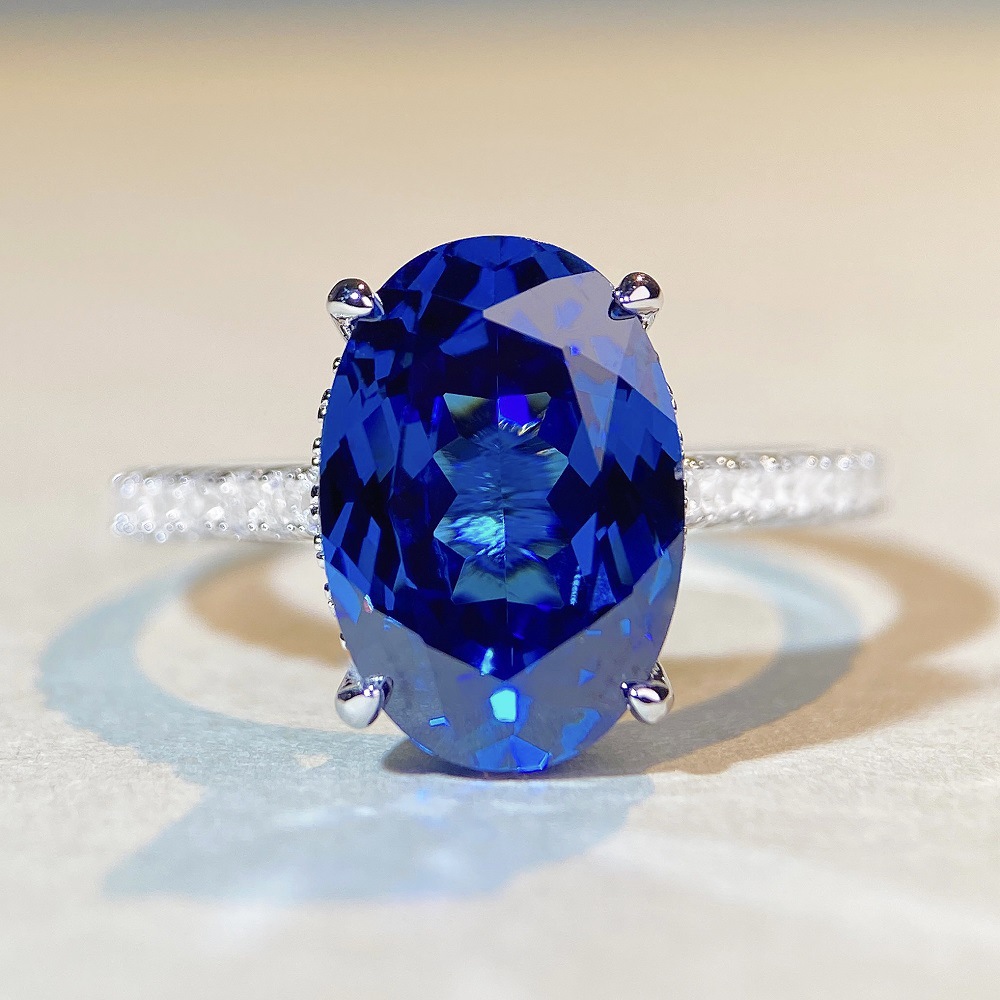 6CT oval S925 sterling silver gemstone blue crystal pink high carbon diamond princess ring personalized fashionable luxurious hand-set pigeon egg-shap