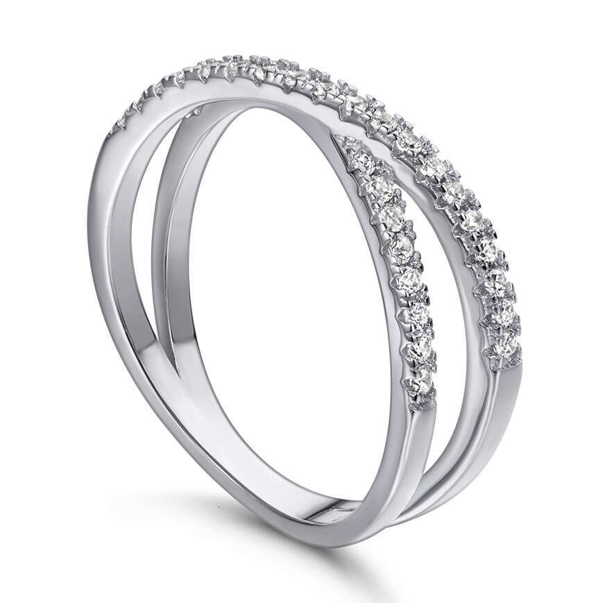 DHCollections Jewelry S Pure Silver Women's Fashion Double Row Diamond Zircon Accessory Ring