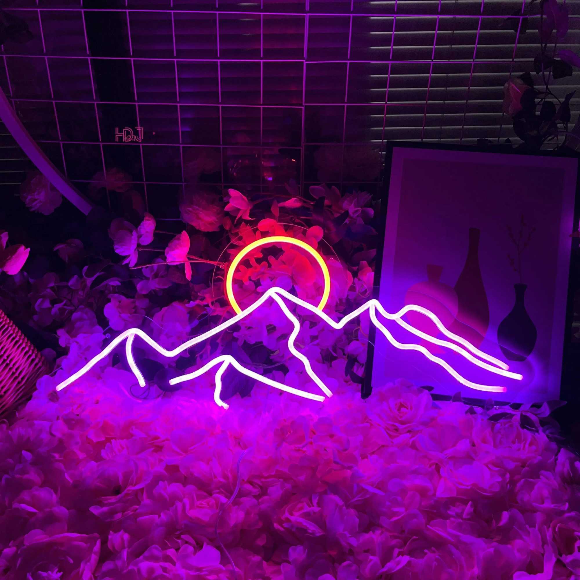 Neon LED Sign Mountain and Sun Neon Lights USB LED Lamp Signs Home Wall Decor Bedroom Kid Room Bar Party Birthday Decoration W250526