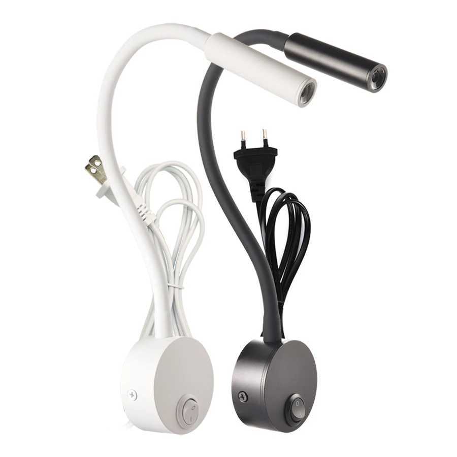 3W Wall Lamp Sconces Bedside Working Study Reading Book wall Night light fixtures Gooseneck Adjustable Spot LED White Black SilverXJ250526