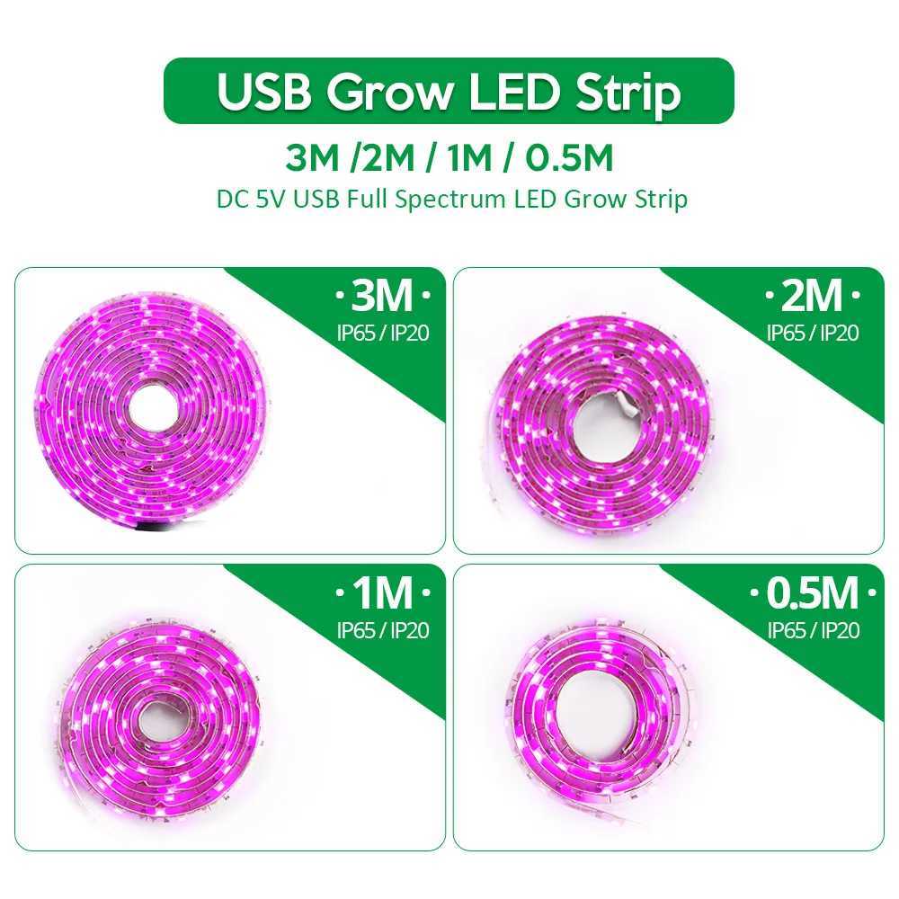 LED Grow Light Full Spectrum 5V USB Grow Light Strip 2835 LED Phyto Lamps For Plants Greenhouse Hydroponic Growing 0.5M 1M 2M 3MXJ250526