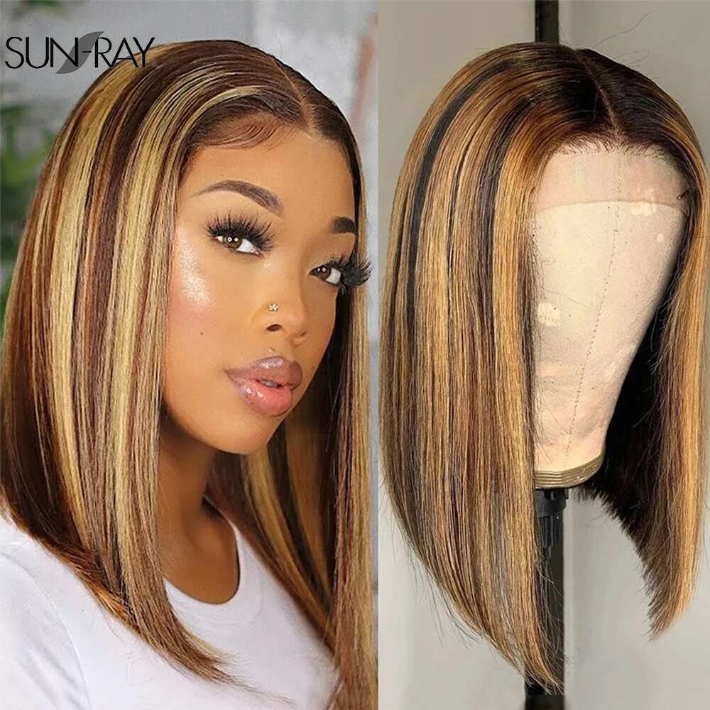 Glueless wigs Wear & Go Highlight Piano Colored Straight For Women Brazilian Virgin Short Bob Lace Part Wigs