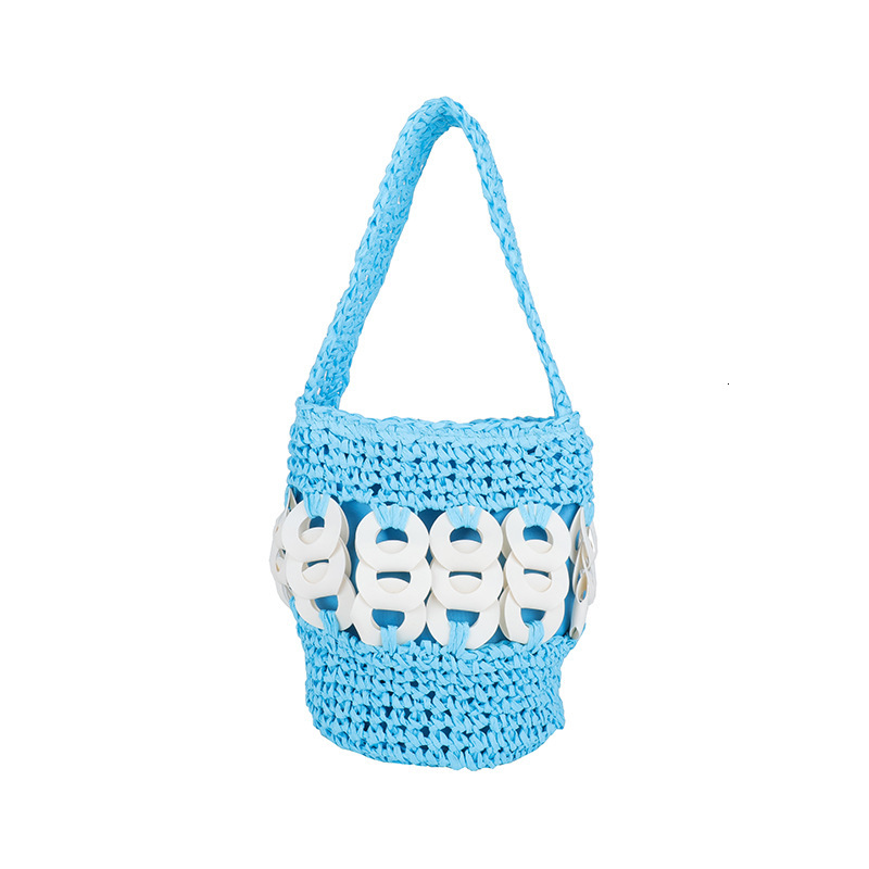2025 New Handheld Crochet Copper Coin Buckle Bucket Personality Trendy Versatile Straw Bag