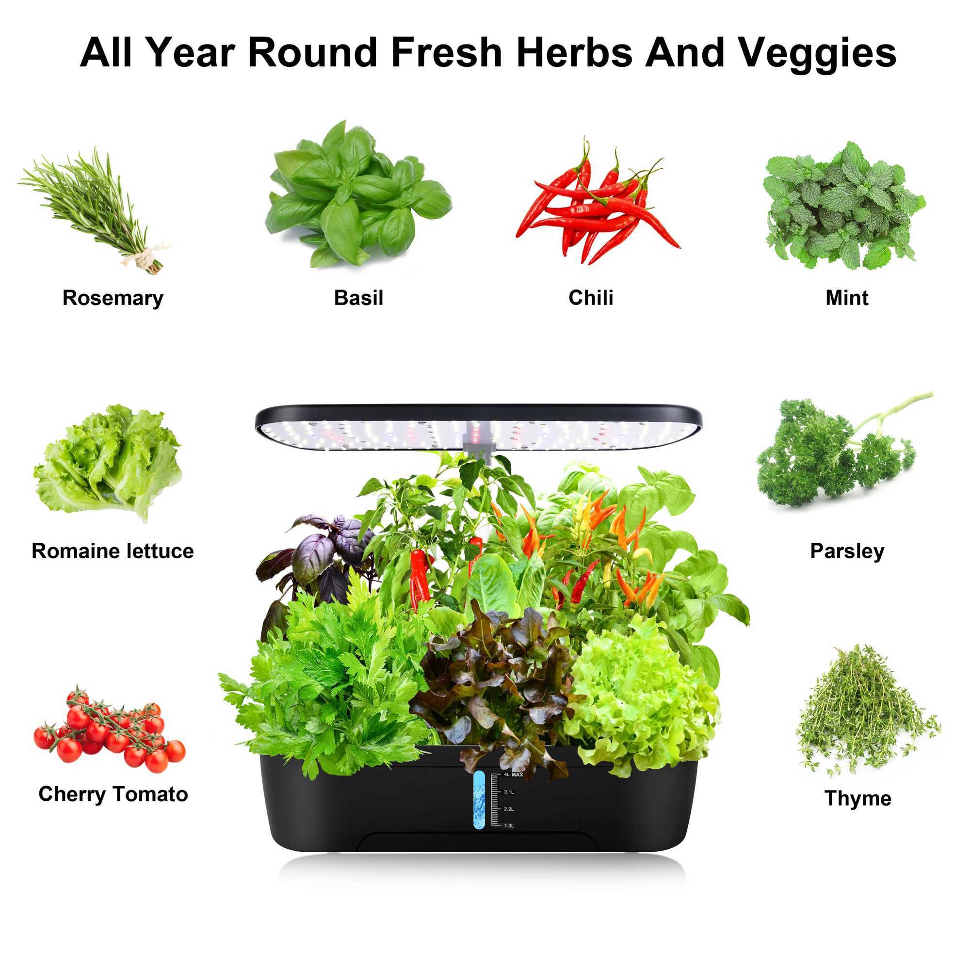 12 Pods Hydroponics Growing System Herb Garden Kit Indoor Adjustable Height with Automatic Timer 20-Watt LED Grow LightXJ250526