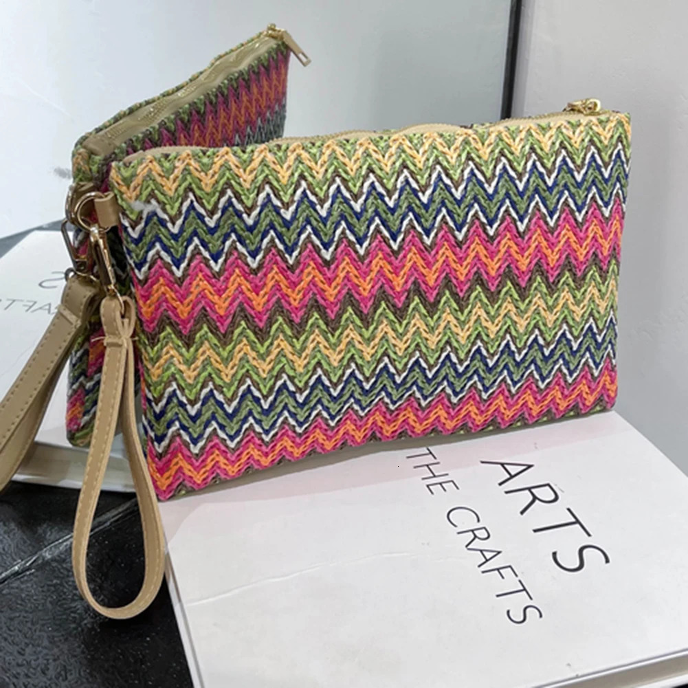 Women Envelope Bag Colourful Hand-woven Beach Clutch Bag Vintage for Shopping 250526