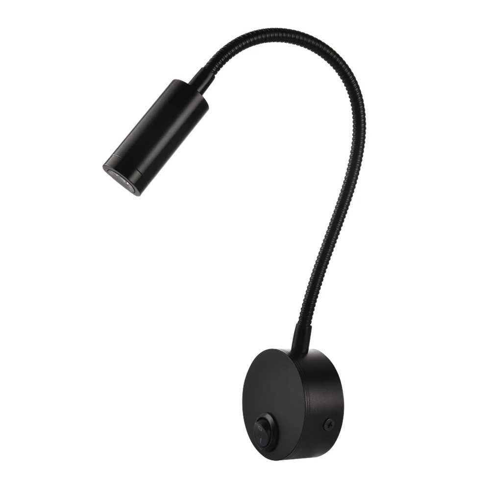 LED Wall Lamps With Knob Switch 3W AC90-260V Black Silver Bedroom Bedside Reading Light Direction Adjustable Indoor LightingXJ250526